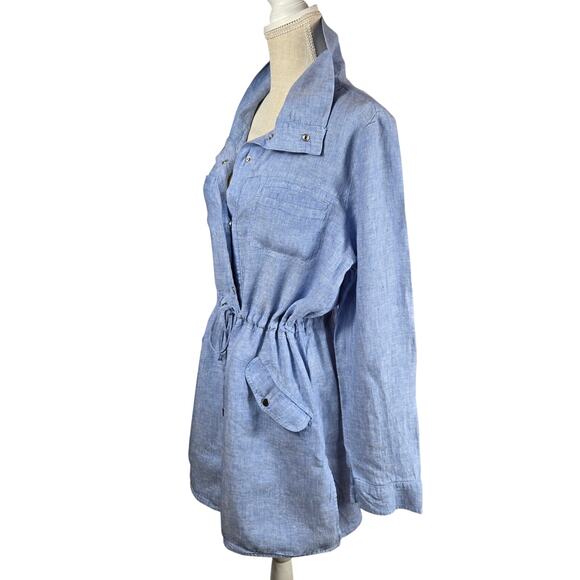 Chicos Chambray Linen Tunic Dress Drawstring Cover up Blue Mini Dress  #915 - Picture 3 of 11